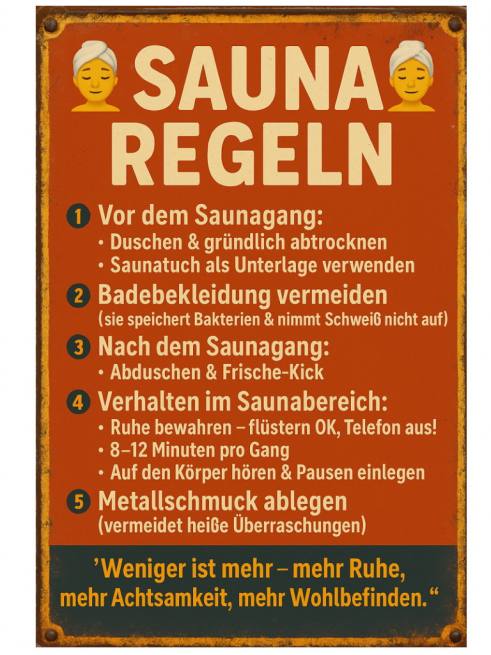 Sauna-Blechschild - Saunaregeln