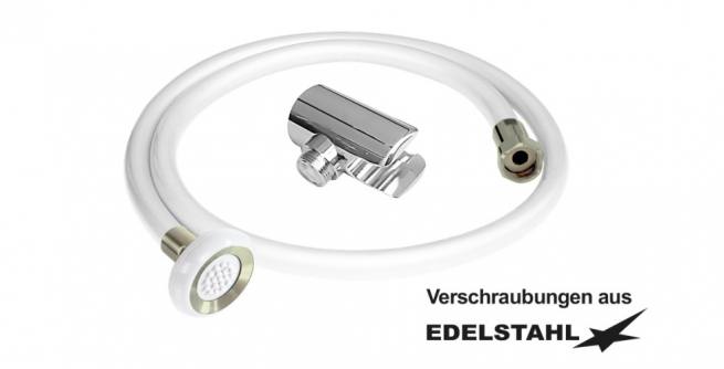 Kneipp´sche Garnitur, weiß mit gummiummantelter Siebstrahldüse Kneipp´sche Garnitur, weiß mit gummiummantelter Siebstrahldüse